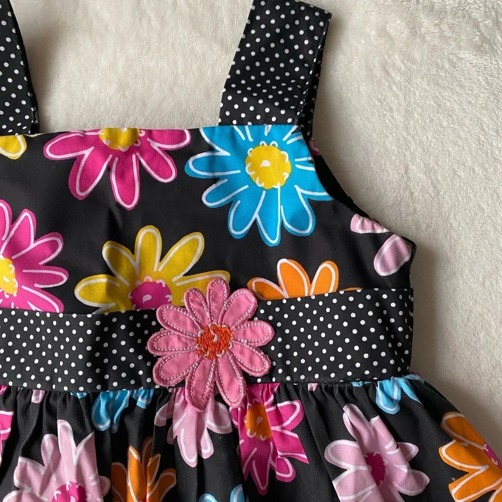 BLUEBERI Boulevard Dress Floral Black Polka‎ Dot Multicolored embroidered 4T